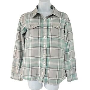 Patagonia Fjord Organic Cotton Flannel Mint Green Plaid Button Down Shirt